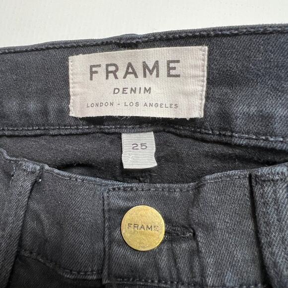 Frame Le Skinny de Jeanne Distressed Stretch Jeans SIZE 25 Black Film Noir US - Picture 4 of 11